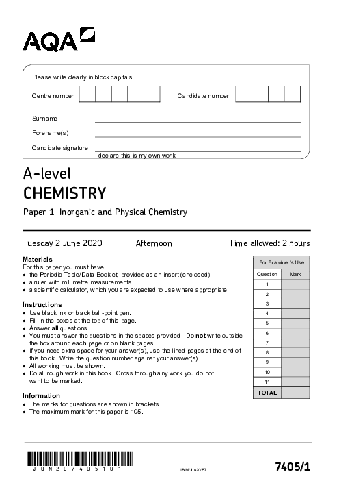 Chemistry 7405/1 June 2020