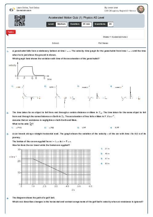 Accelerated Motion Quiz (1) Physics AS Level