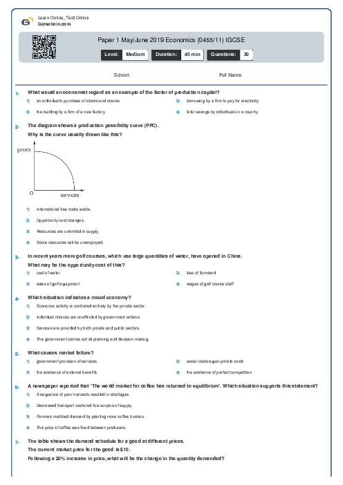 Paper 1 May/June 2019 Economics (0455/11) IGCSE