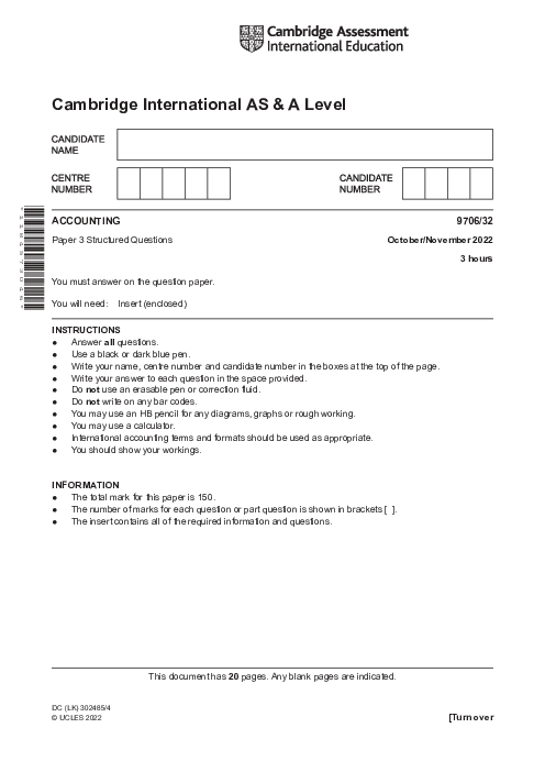 Accounting 9706/21 Oct Nov 2022 | Cambridge AS Level Past Papers With Mark Scheme