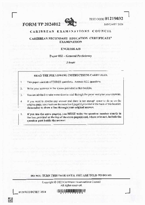 English B January 2024 Paper 32