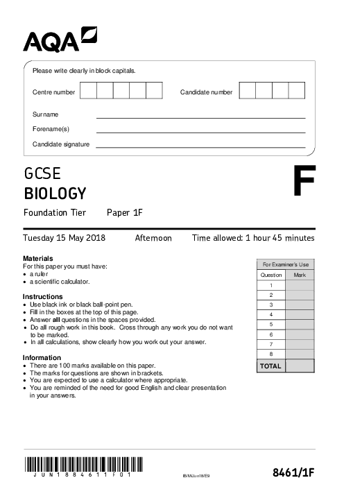 Biology 8461/1F June 2018
