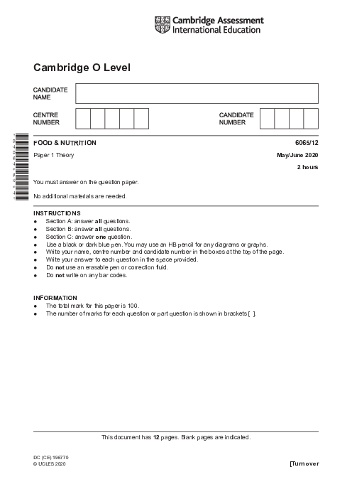Food & Nutrition 6065/02 Oct Nov 2019