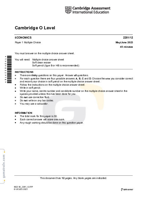 Economics 2281/12 May June 2023