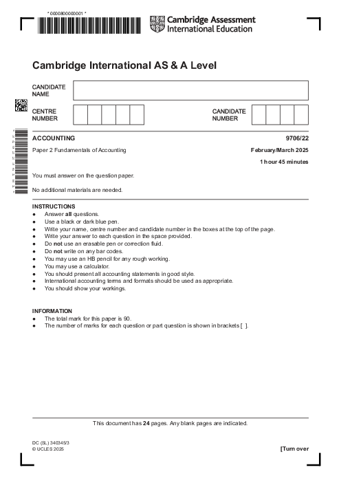Accounting 9706/22 March 2025
