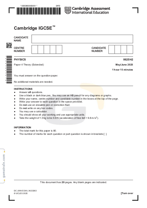 Physics 0625/42 May June 2025