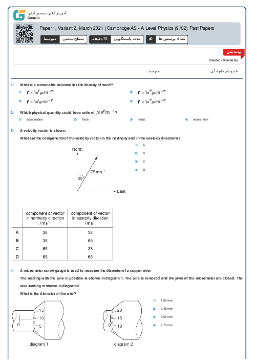 Paper 1, Variant 2, March 2021 | Cambridge AS - A Level Physics (9702) Past Papers