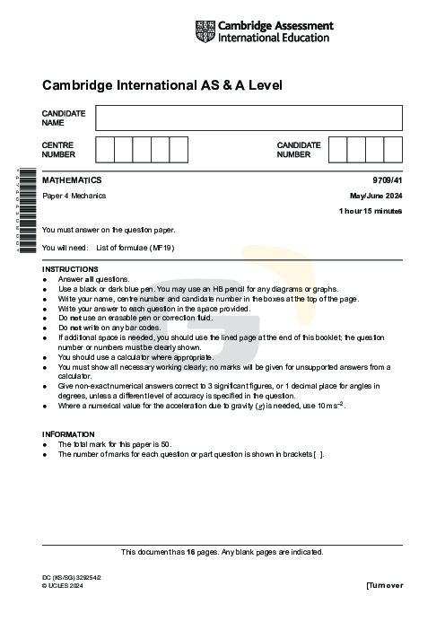 Mathematics 9709/41 May June 2024 | Cambridge AS & A Level Past Papers With Mark Scheme