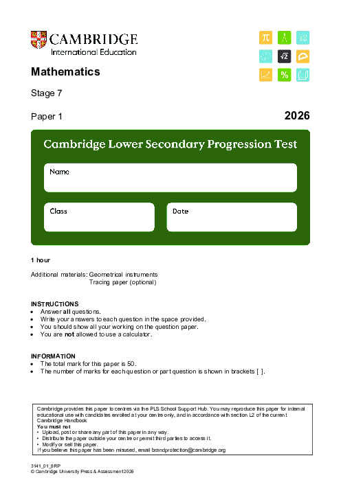 Progression Test Stage 7 Mathematics 2026 Paper 1 pdf
