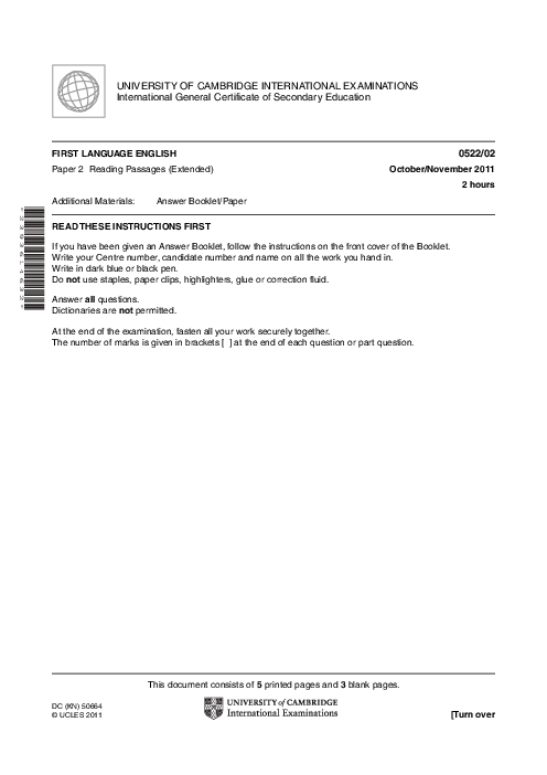 English-First Language (UK) 0522/02 Oct Nov 2011