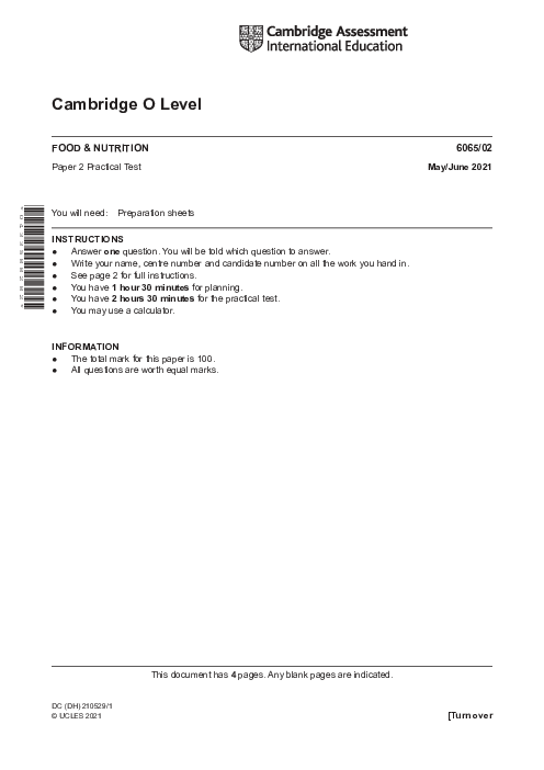 Food & Nutrition 6065/02 May June 2021