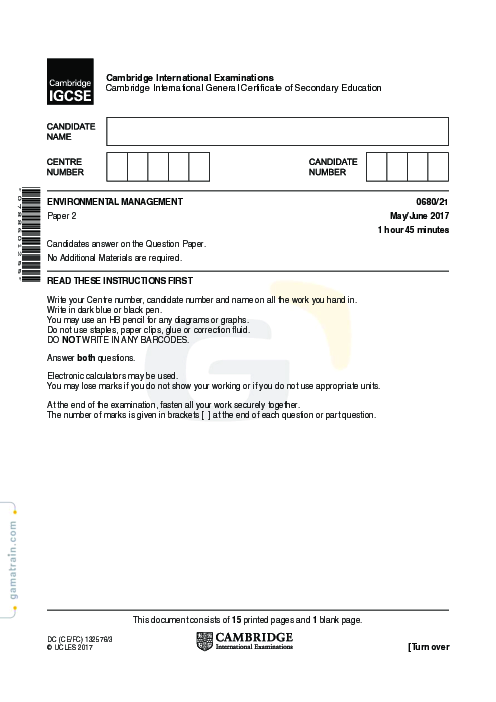 Environmental Management 0680/21 May June 2017