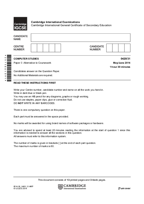 Computer Studies 0420/31 May June 2014