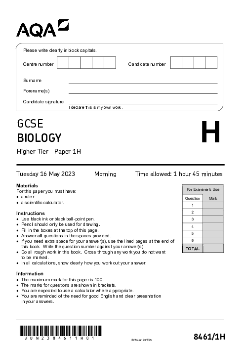 Biology 8461/1H June 2023