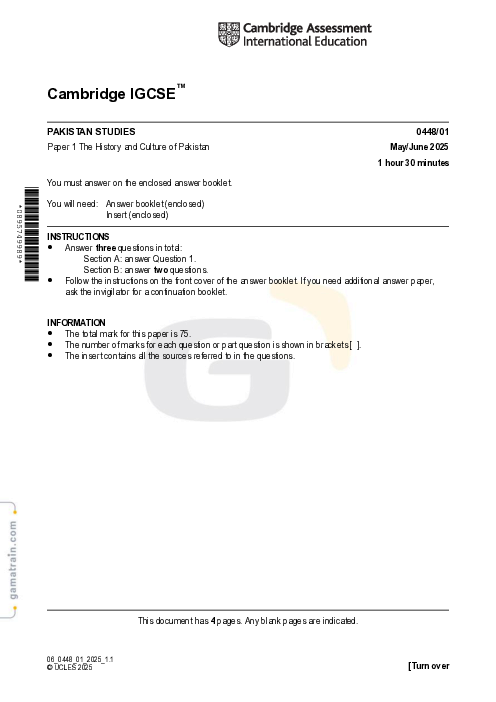 Pakistan Studies 0448/01 May June 2025