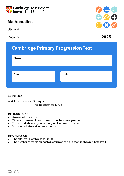Cambridge Progression Test Stage 4 Mathematics 2025 Paper 2