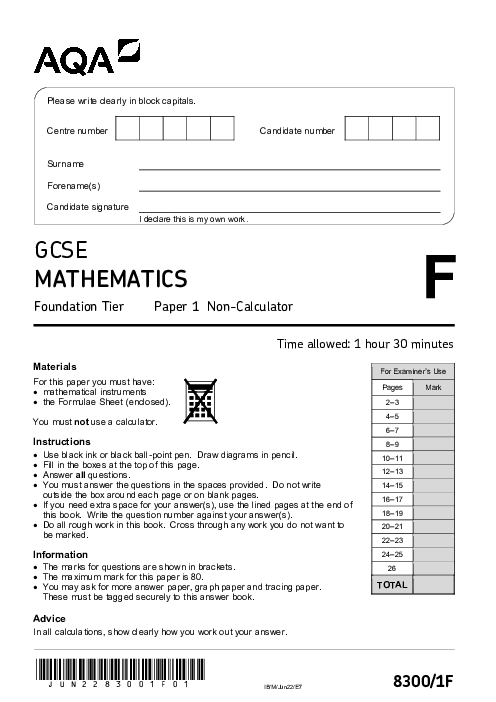 Mathematics 8300/1F June 2022