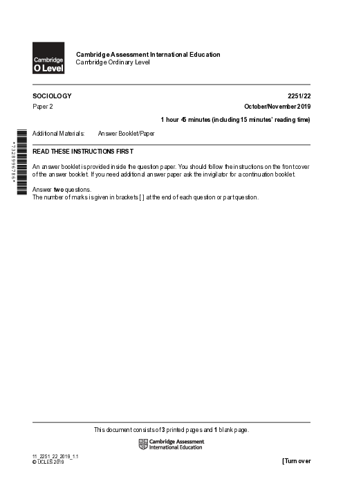 Sociology 2251/22 May June 2019