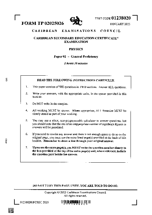 Physics January 2025 Paper 2
