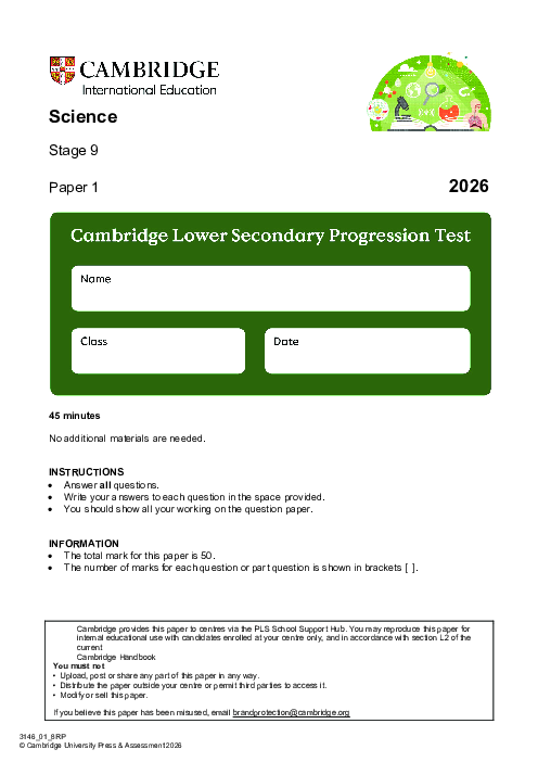 Progression Test Stage 9 Science 2026 Paper 1 pdf