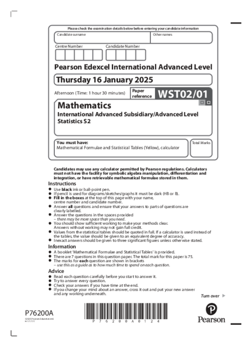 Statistics WST02/01 January 2025 