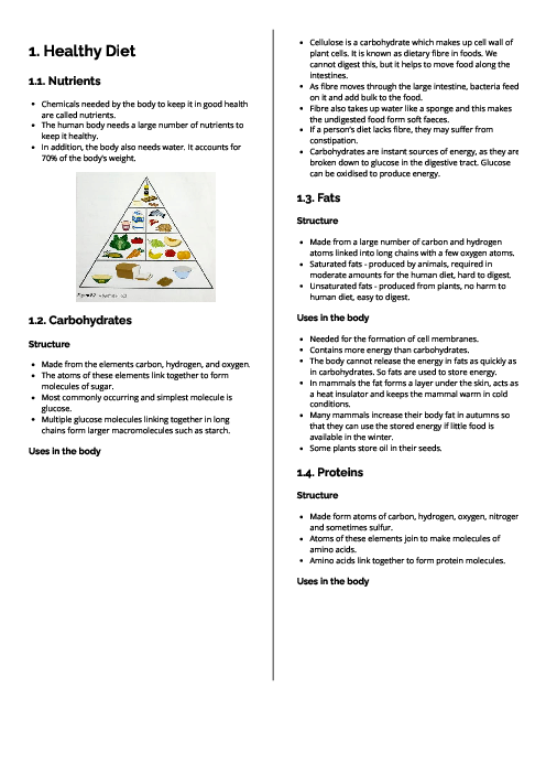 Checkpoint Science (Biology) | Healthy Diet Revision Note