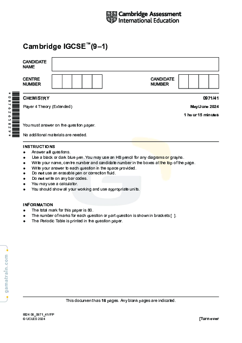 Chemistry 0971/41 May June 2024