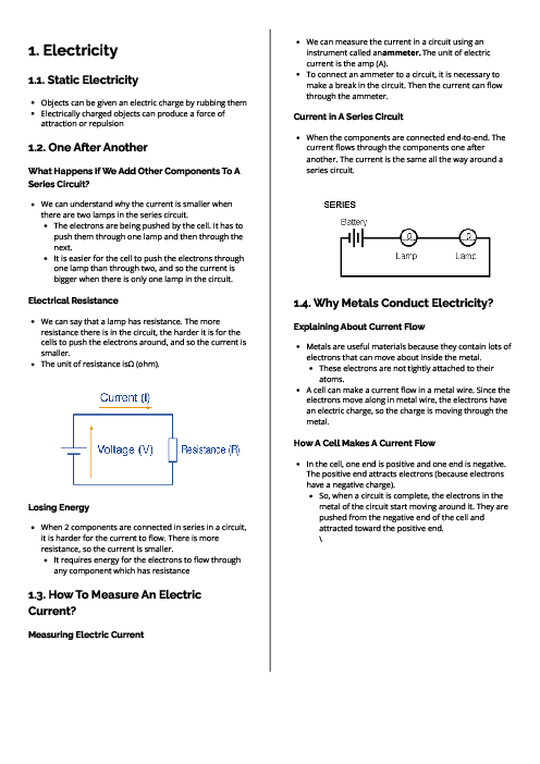 Checkpoint Science (Physics) | Electricity Revision Note