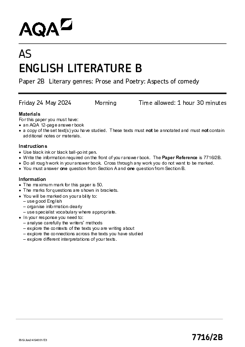 English Literature (B) 7716/2B June 2024