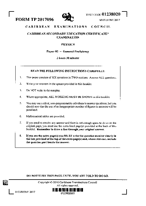 Physics June 2017 Paper 2
