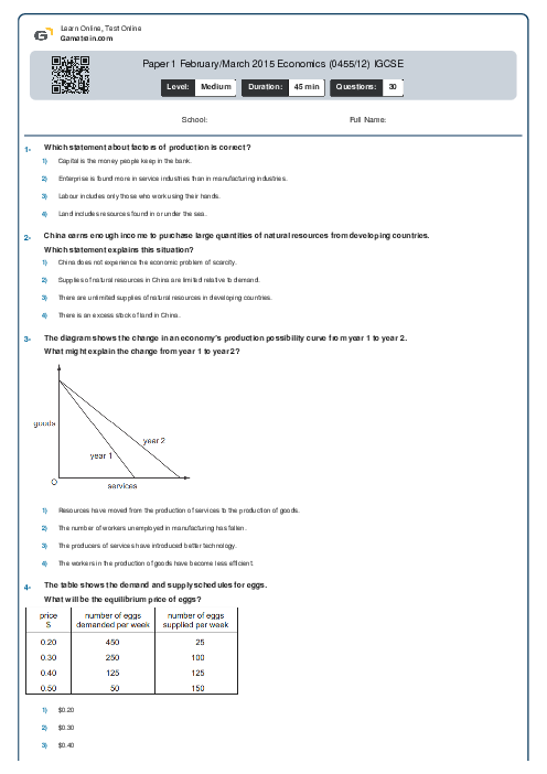 Paper 1 February/March 2015 Economics (0455/12) IGCSE