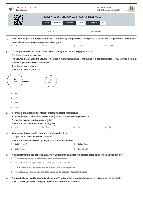 7408/2 Physics Jun 2020 Quiz | AQA A Level MCQ