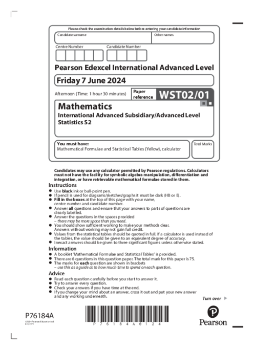 Statistics WST02/01 June 2024 