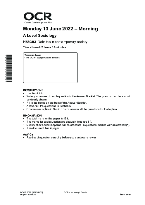 Sociology H580/03 June  2022