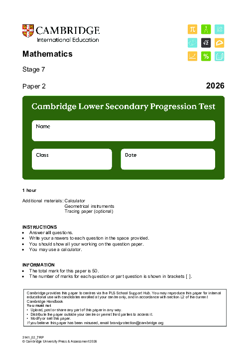 Progression Test Stage 7 Mathematics 2026 Paper 2 pdf