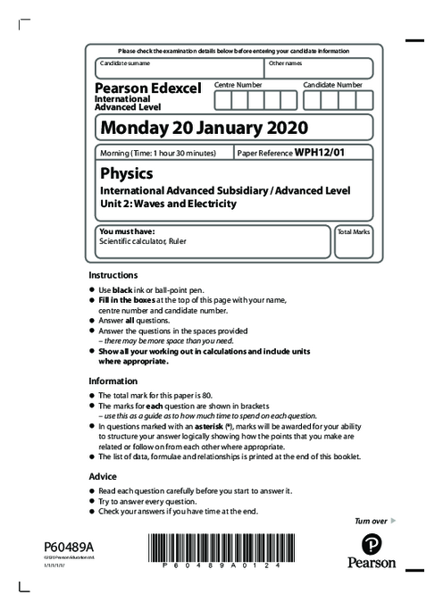 Physics WPH12/01 January 2020