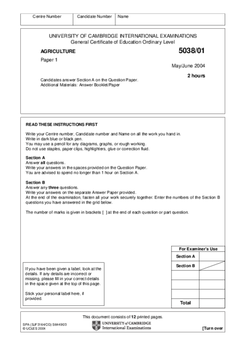 Agriculture 5038/03 May June 2004