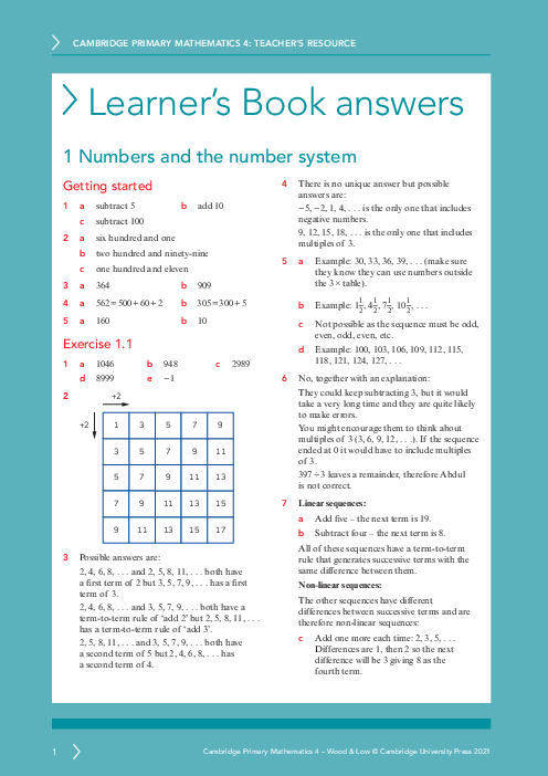 Mathematics 4 , Learner′s Book Answers Primary Checkpoint | PDF 