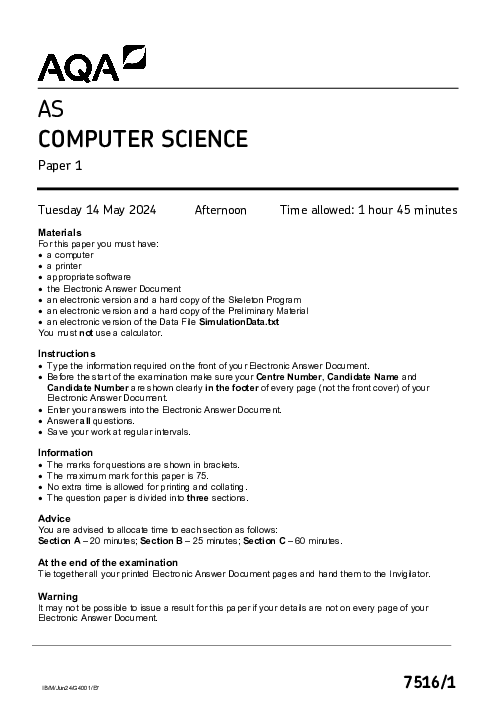 Computer Science 7516/1 June 2024