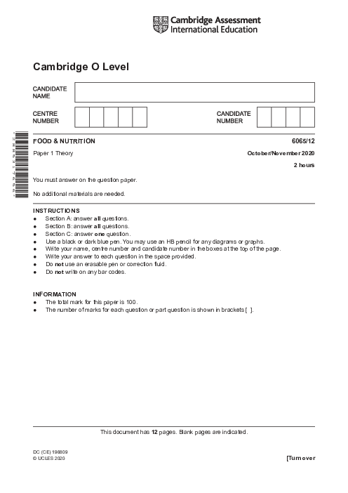 Food & Nutrition 6065/12 Oct Nov 2020