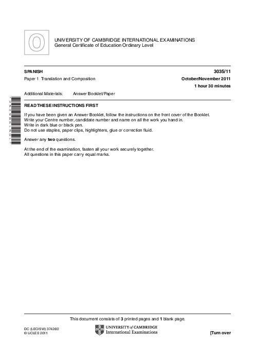 Spanish 3035/11 Oct Nov 2011