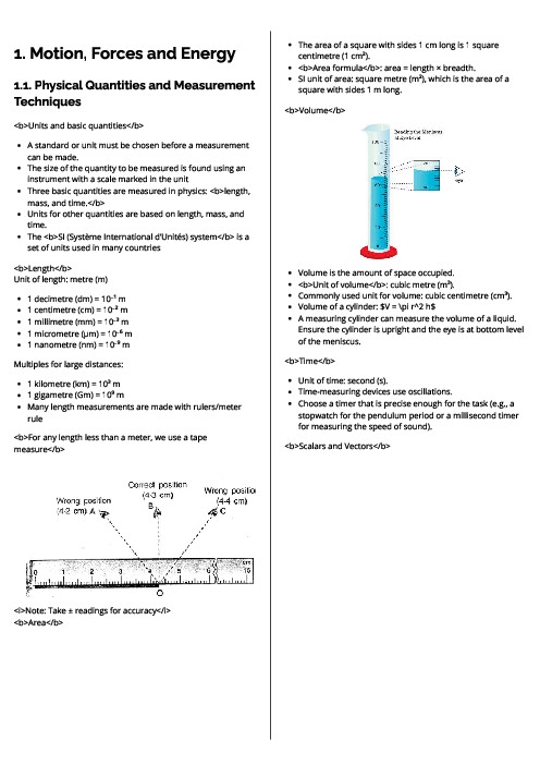 Physics (0625) Motion, Forces and Energy Revision Note