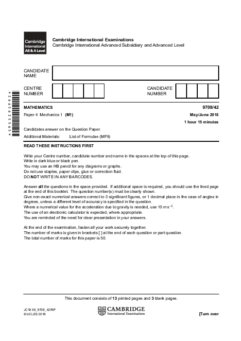 Mathematics 9709/31 May June 2018 | Cambridge AS & A Level Past Papers With Mark Scheme