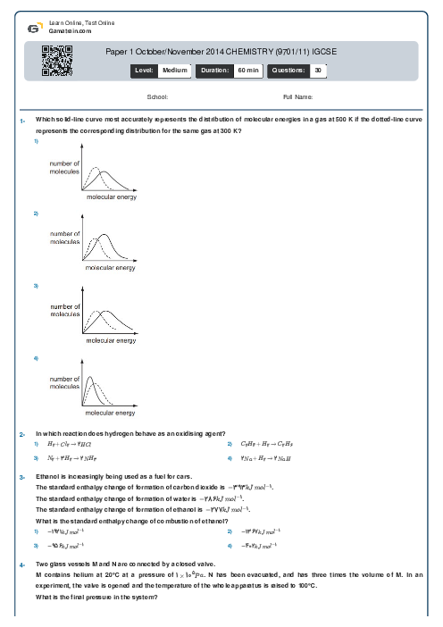 Paper 1 October/November 2014 CHEMISTRY (9701/11) IGCSE