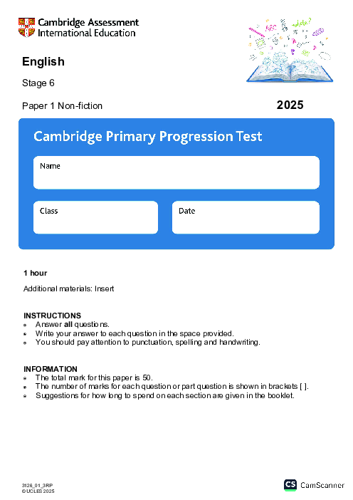 Cambridge Progression Test Stage 6 English 2025 Paper 1