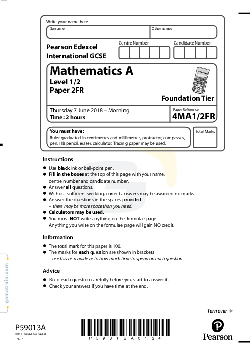 Mathematics (A) 4MA1/2FR May Jun  2018