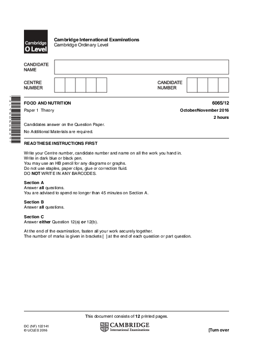 Food & Nutrition 6065/12 Oct Nov 2016