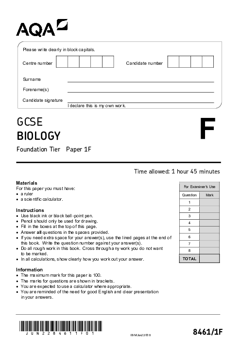 Biology 8461/1F June 2022
