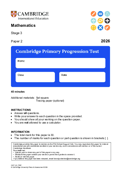 Progression Test Stage 3 Mathematics 2026 Paper 2 pdf