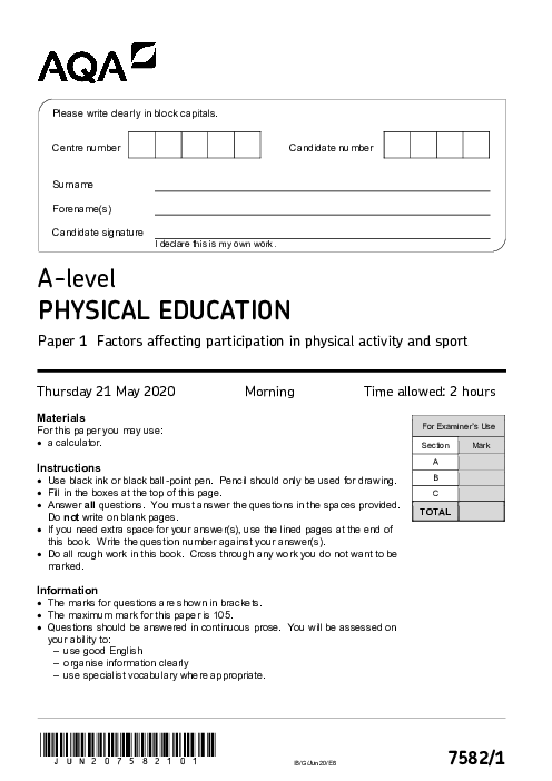 Physical Education 7582/1 June 2020